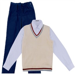 Customized apricot men's British school uniform suit with contrasting V-neck Order red contrasting gray knitted sweater V-neck V-neck vest suit design company British school uniform manufacturer SSU-015 Customized apricot men's British school uniform suit with contrasting V-neck Order red contrasting gray knitted sweater V-neck V-neck vest suit design company British school uniform manufacturer SSU-015